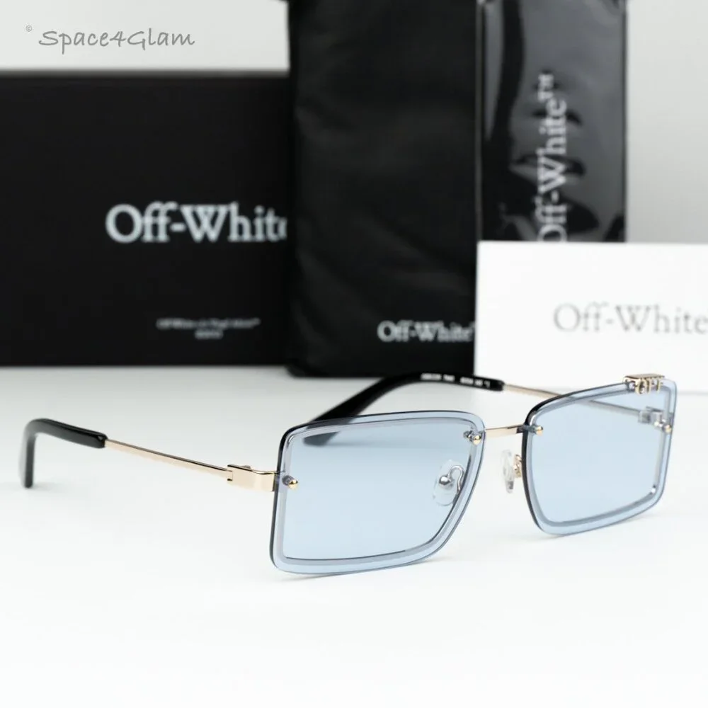 Off-White Men Sunglasses Gold Blue Rectangular OERI13N TAMPA 7640 NEW